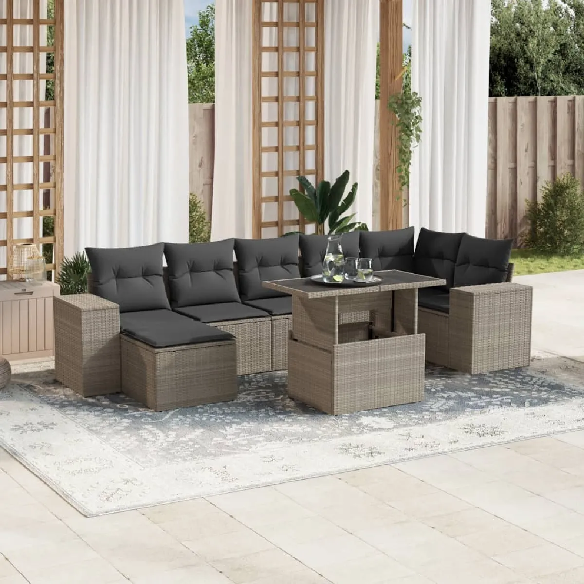 Vidaxl Gris/Clair Salon De Jardin 8 Pcs - Résine Tressée