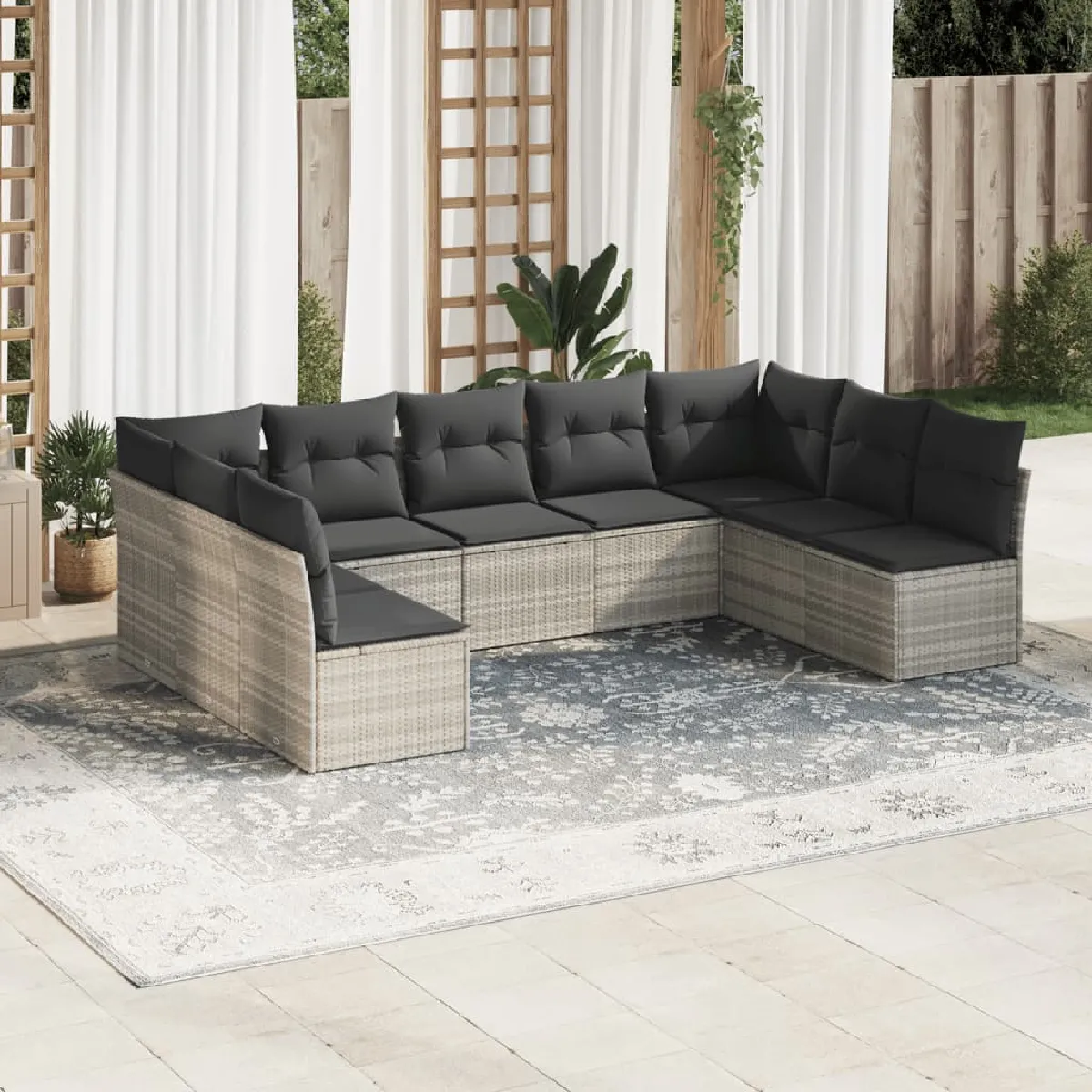 vidaXL Salon de jardin 9 pcs - Gris clair