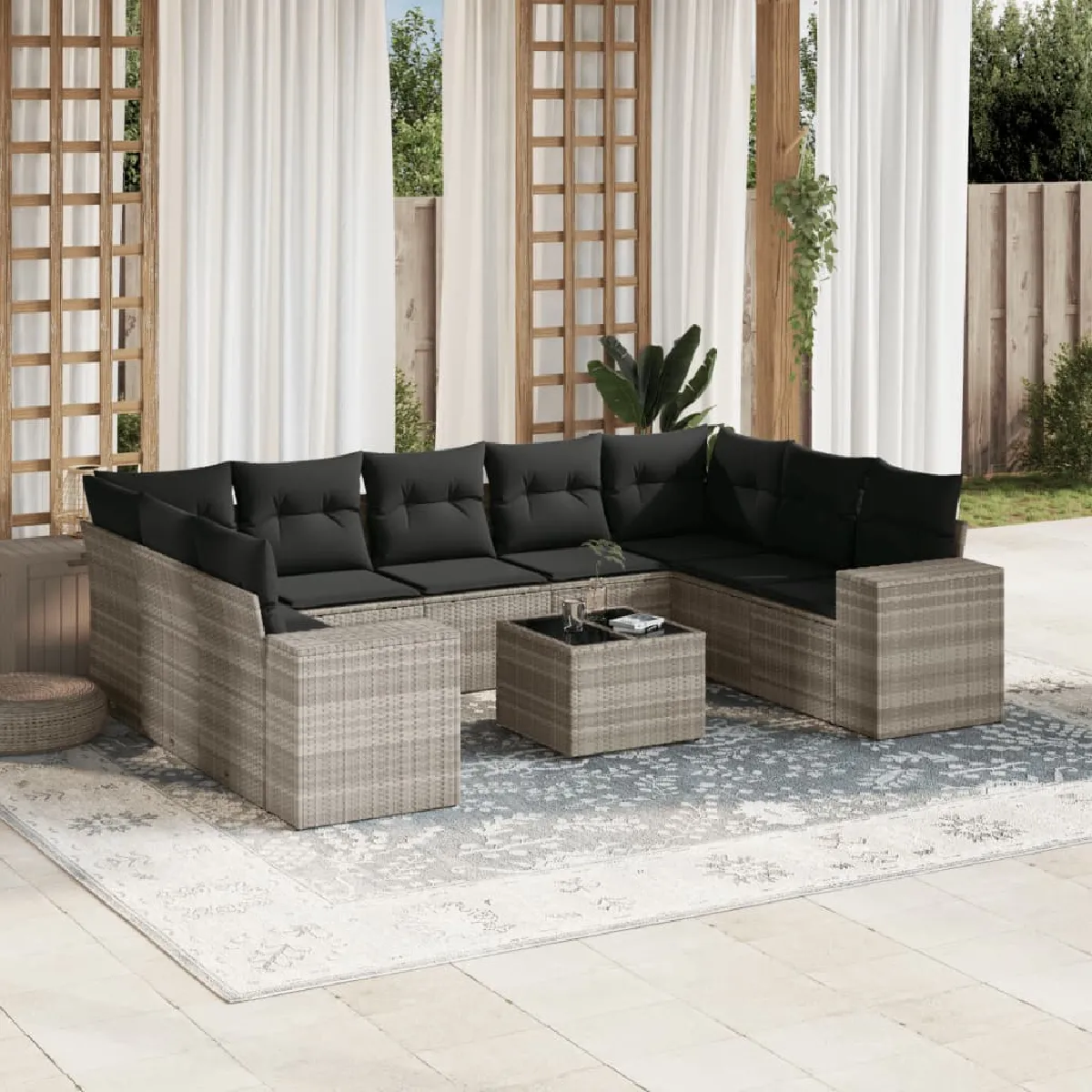 vidaXL Salon de jardin 10 pièces - Gris clair