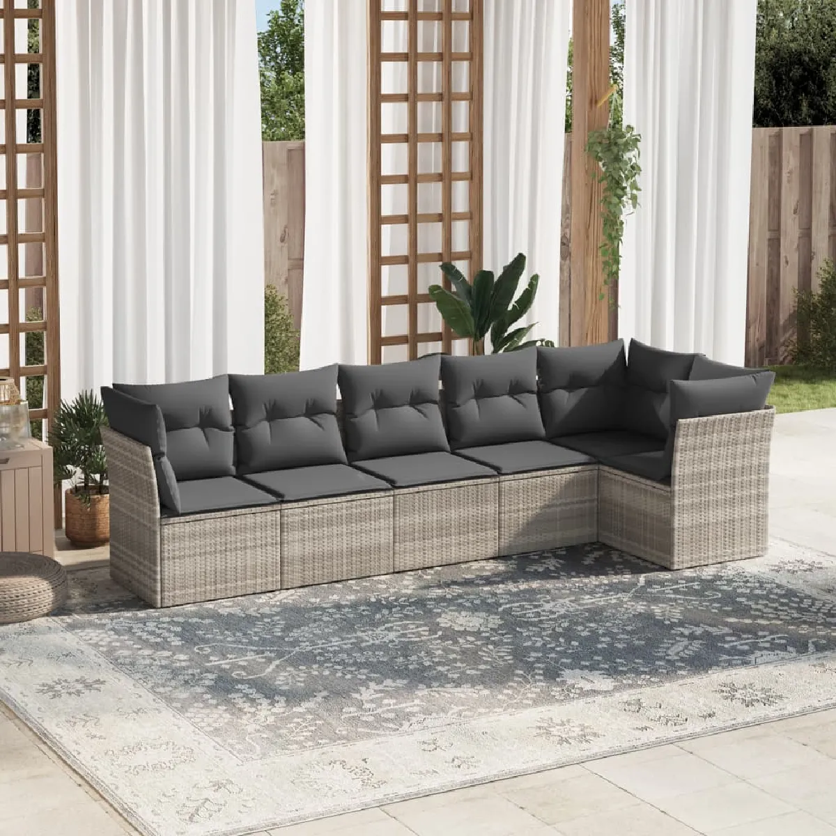 VIDAXL Salon de jardin avec coussins 6 pcs - Gris clair