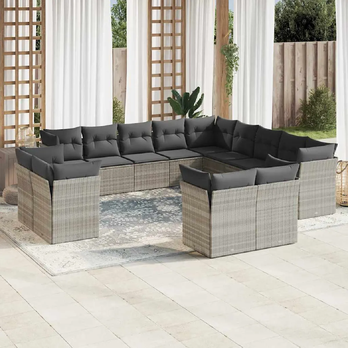 vidaXL Salon de jardin 13 pcs gris clair résine tressée