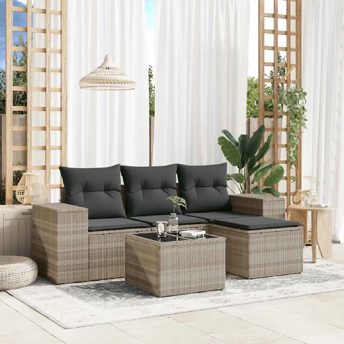 vidaXL - Salon de jardin modulable - 4 personnes - 5 pièces - Gris - Image 3