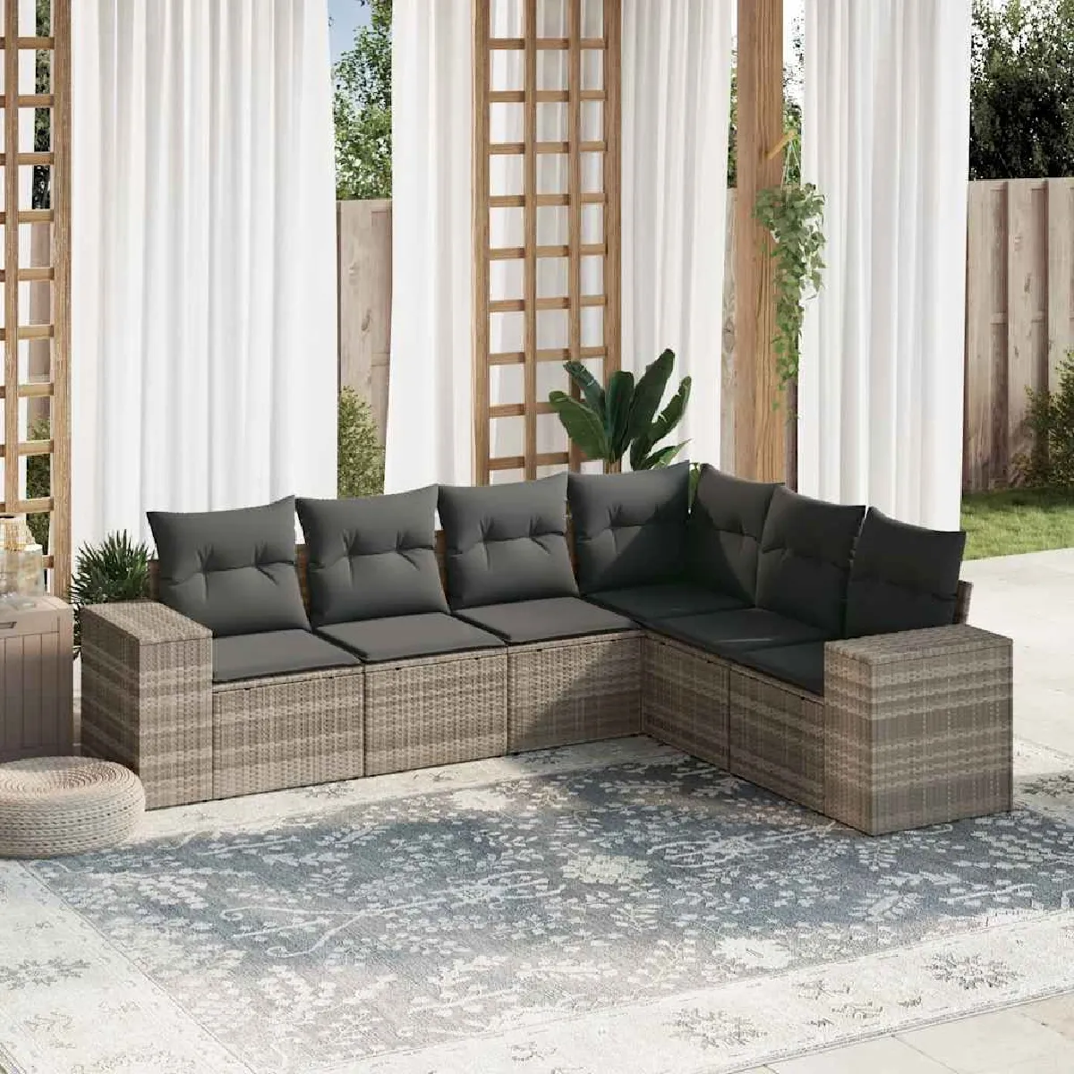 Non Communiqué Gris Vidaxl Salon De Jardin Avec Coussins 6 Pcs, Canapés De Patio, Ensemble De Meubles, Mobilier De Terrasse Exterieur, 3222611 - Image 3