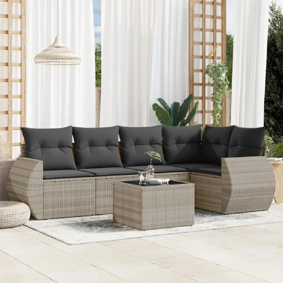 Salon de jardin 6 pièces Coussin Résine tressée - vue 3