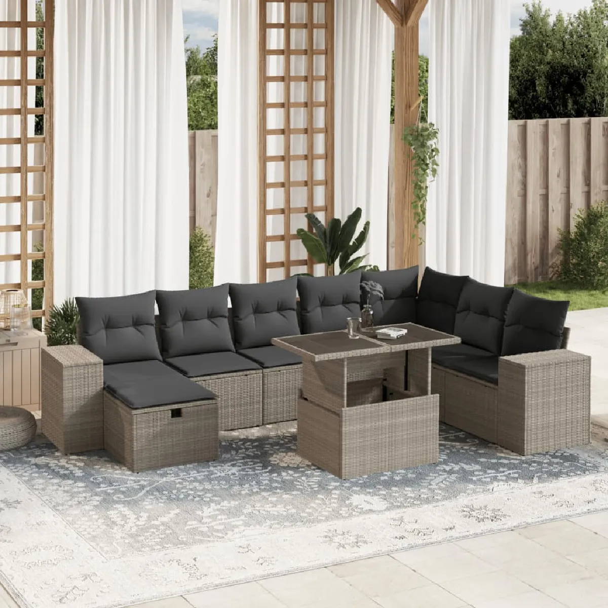 VidaXL 9 pcs Salon de jardin avec coussins - vue 4