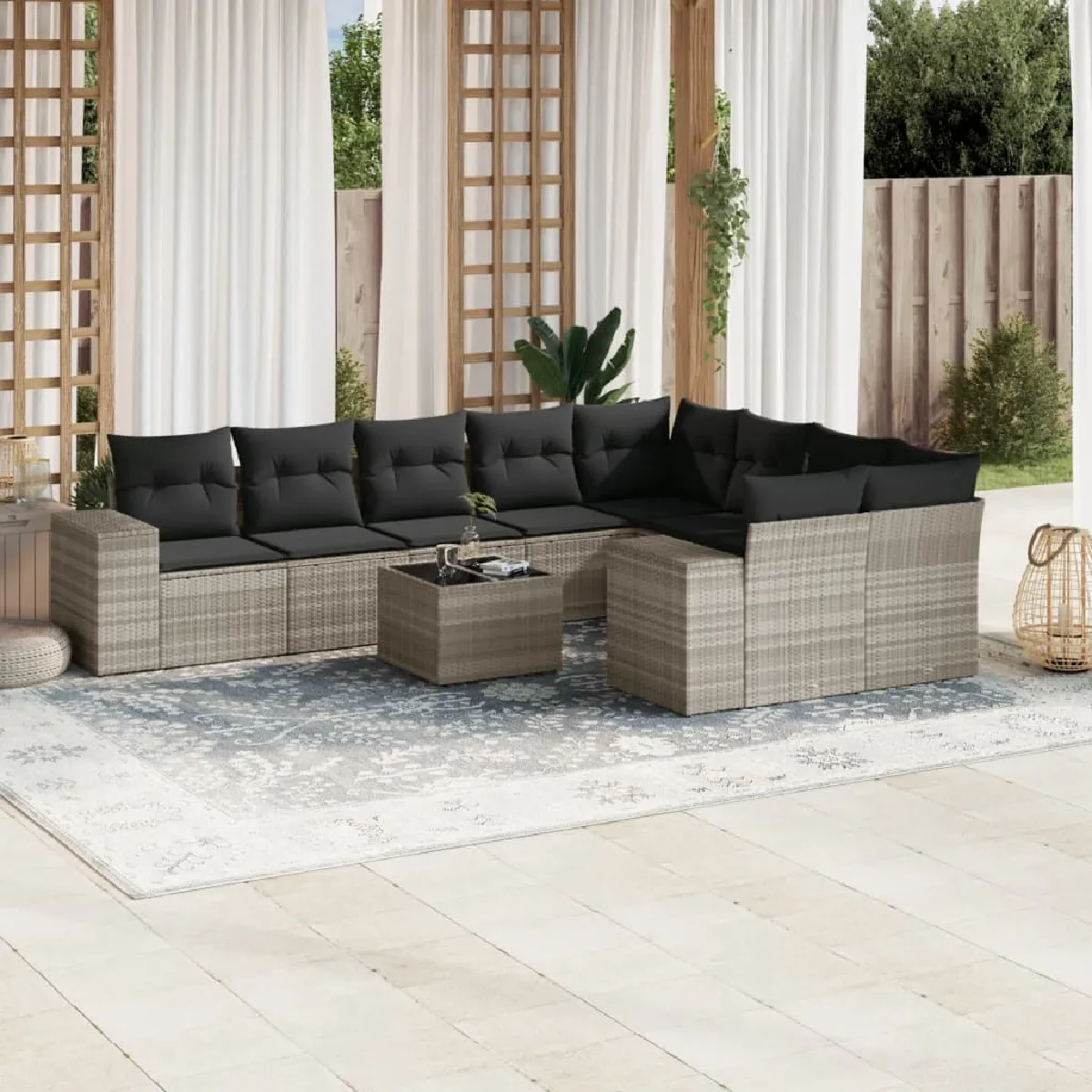 VidaXL Salon de jardin résine tressée 10 pcs - Gris clair