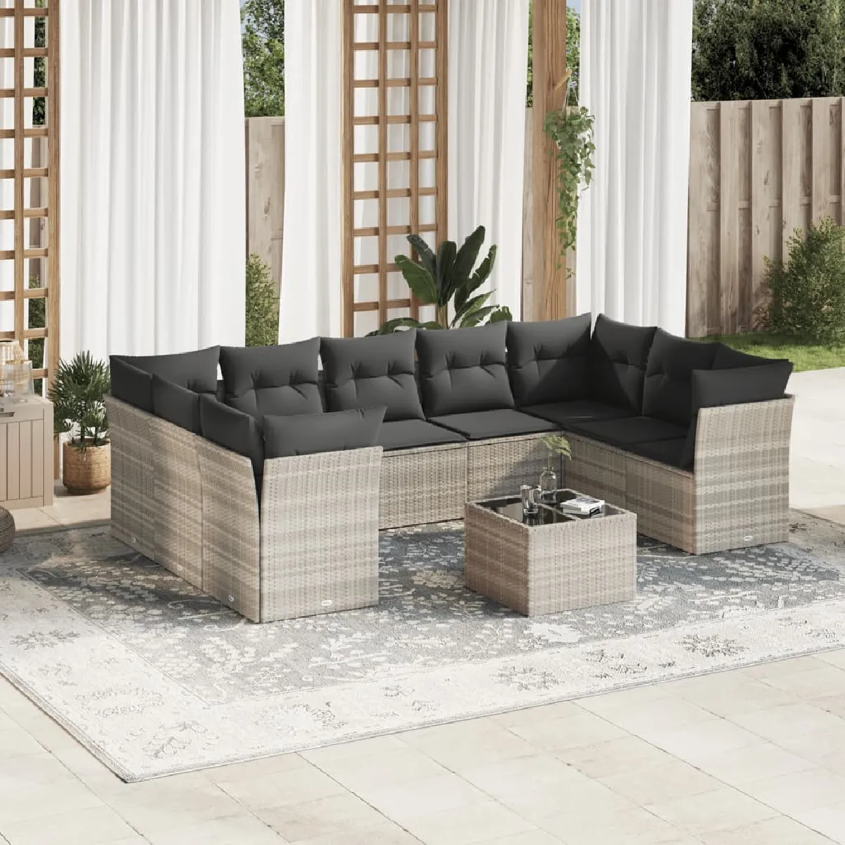 VIDAXL Salon de jardin avec coussins 10 pcs - Gris clair