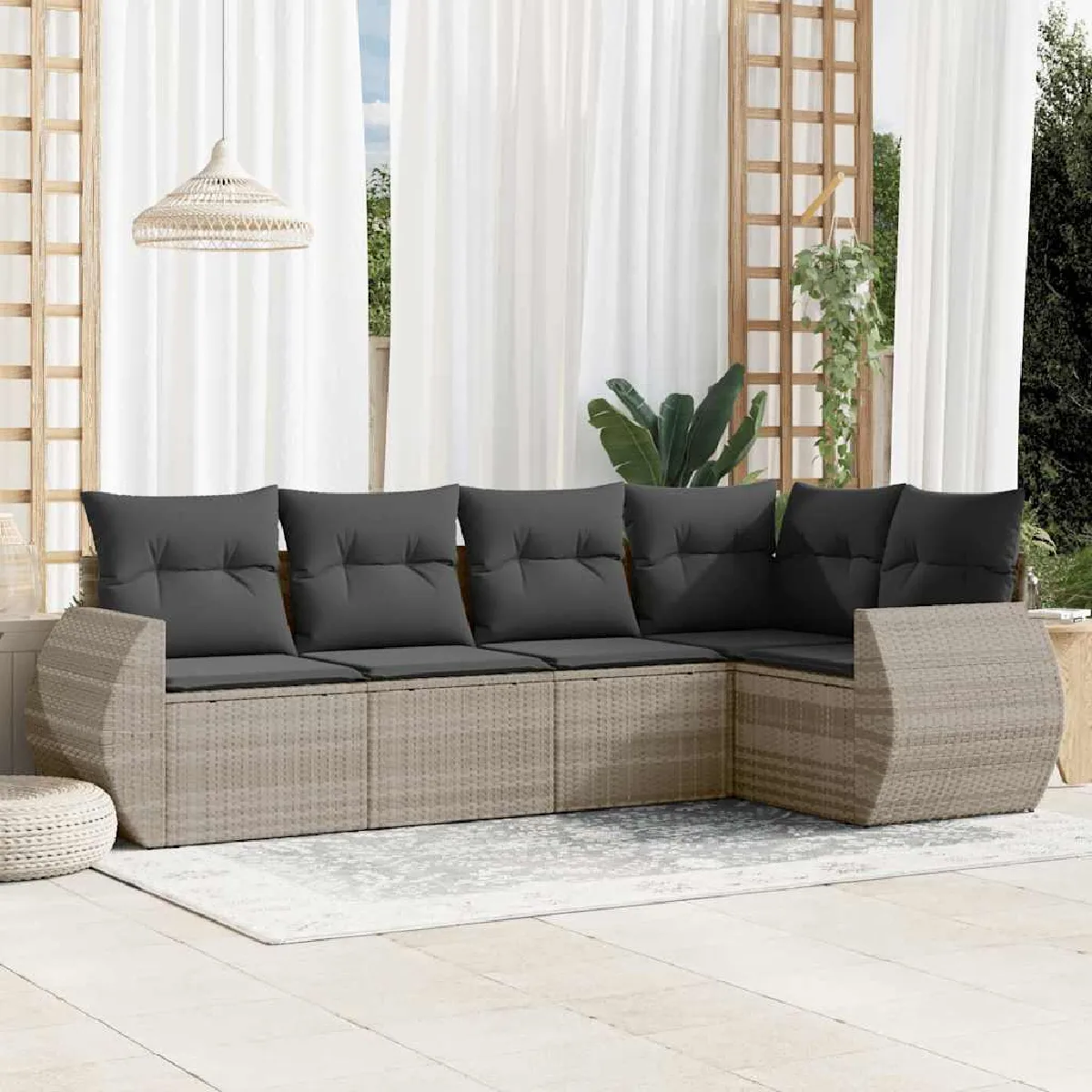 vidaXL Salon de jardin 5 pièces Résine tressée Coussins - vue 3