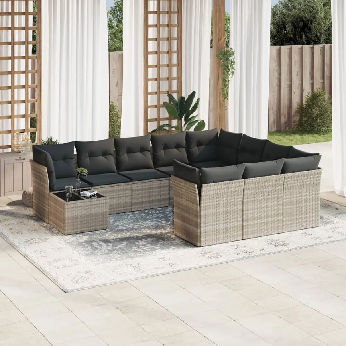 Non Communiqué Marron Vidaxl Salon De Jardin Avec Coussins 11 Pcs, Canapés De Patio, Ensemble De Meubles, Mobilier De Terrasse Extérieur, Noir 3224307 - Image 3