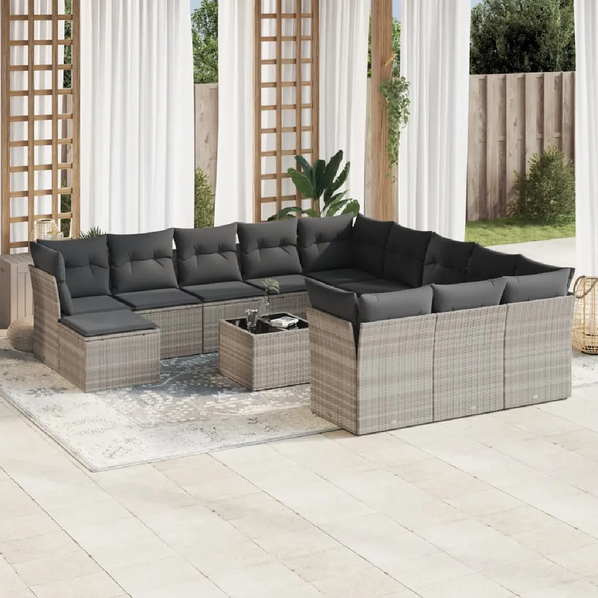 Non Communiqué Gris Vidaxl Salon De Jardin Avec Coussins 12 Pcs, Canapés De Patio, Ensemble De Meubles, Mobilier De Terrasse Extérieur, Beige 3260659 - Image 3