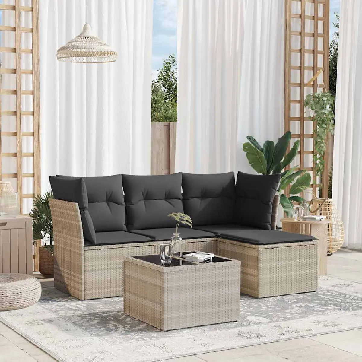 vidaXL Salon de jardin 5 pcs avec coussins - Gris clair