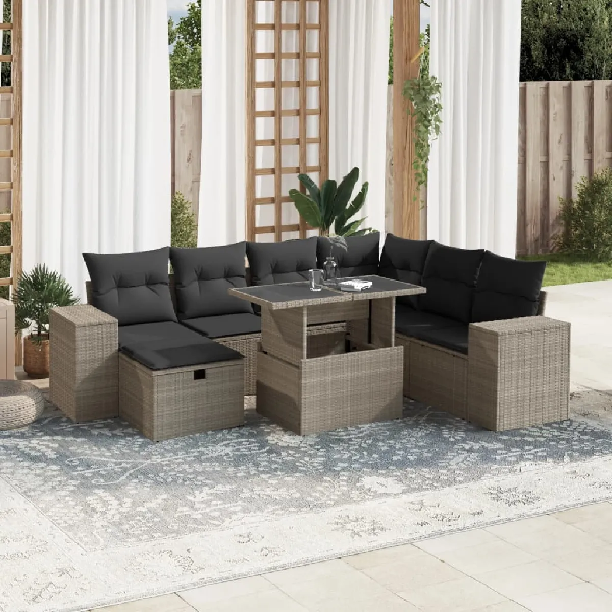 Vidaxl Gris/Clair Salon De Jardin 8 Pcs - Résine Tressée