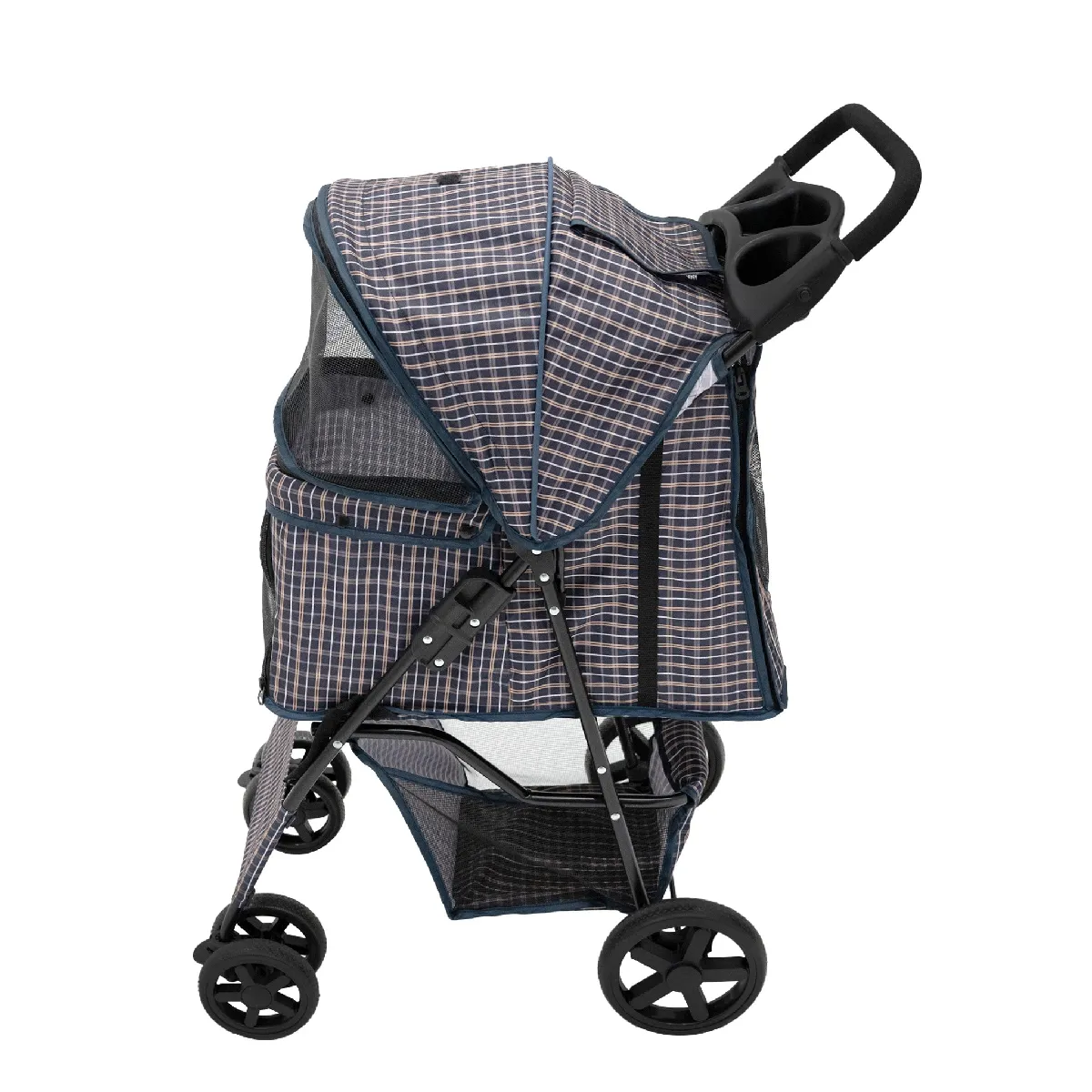 Meilleurs prix pour Poussette pour Animal de Compagnie - Tartan Bleu - Extérieur - Cadre en acier - Confort optimal - Jusqu'à 15 kg