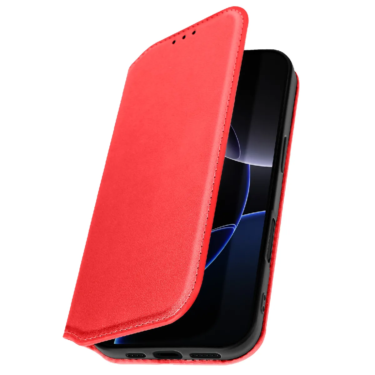 Avizar Rouge Étui Folio Pour Iphone 16 Pro Avec Porte-Cartes Et Fonction Support