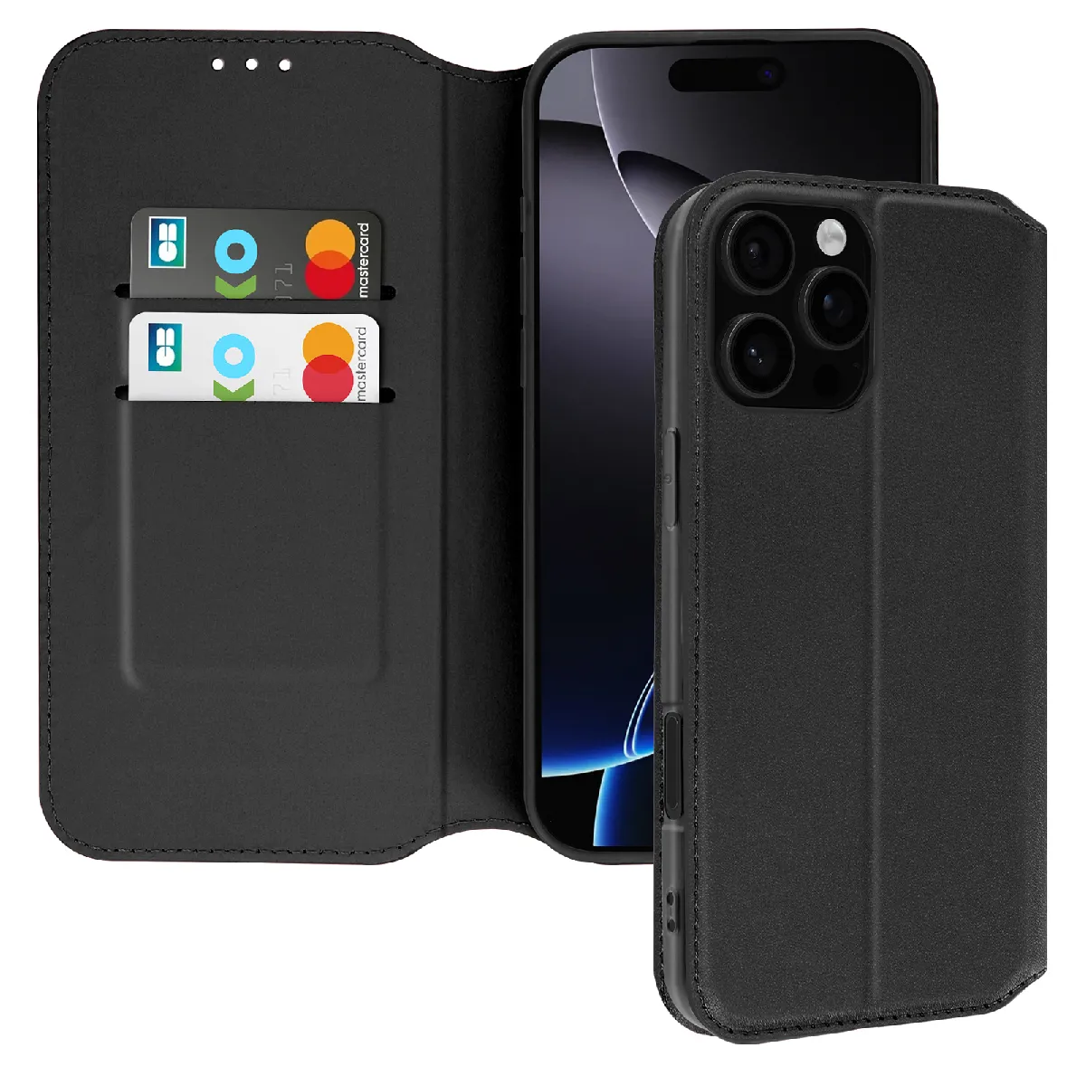 Avizar Noir Étui Pour Iphone 16 Pro Clapet Porte-Cartes Et Support Vidéo