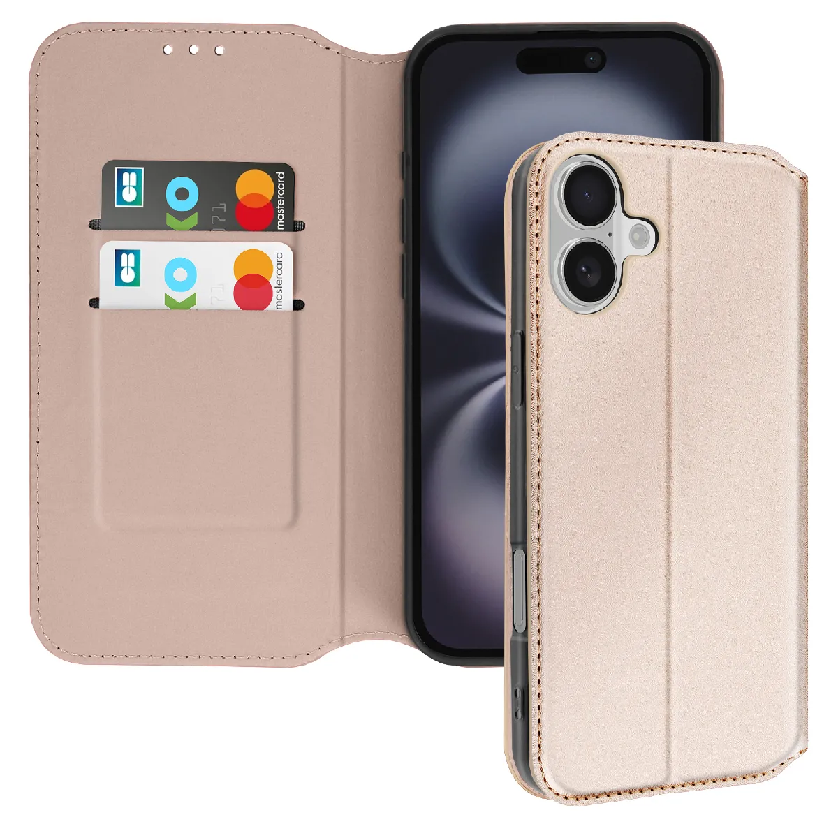 Avizar Doré Étui Pour Iphone 16 Clapet Porte-Cartes Et Support Vidéo E