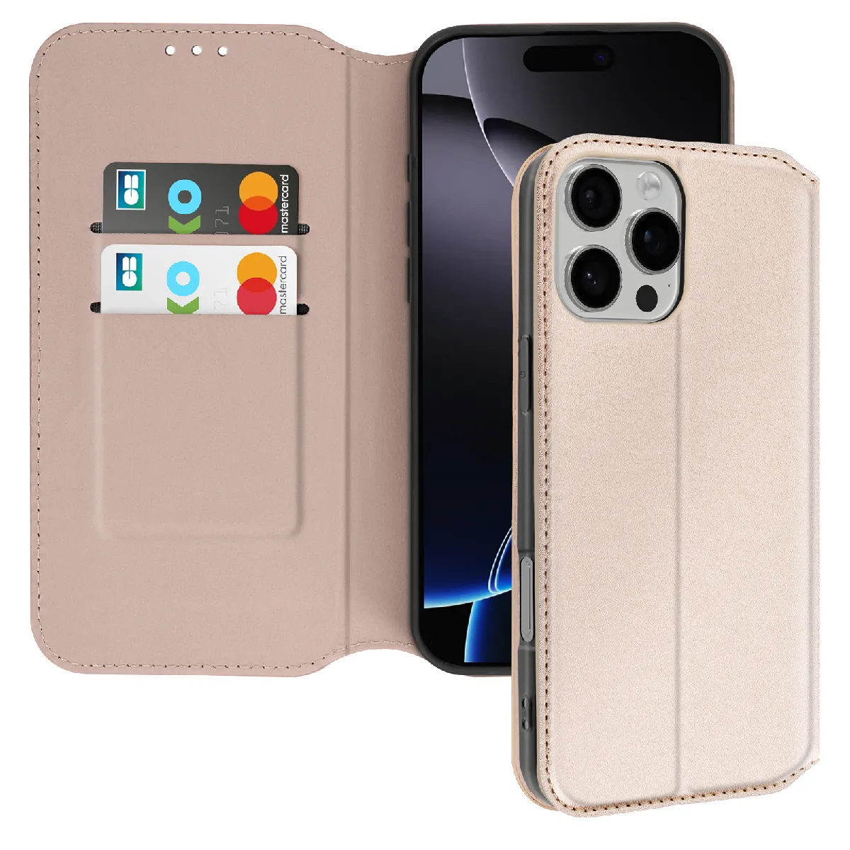 Avizar Doré Étui Pour Iphone 16 Pro Clapet Porte-Cartes Et Support Vidéo E