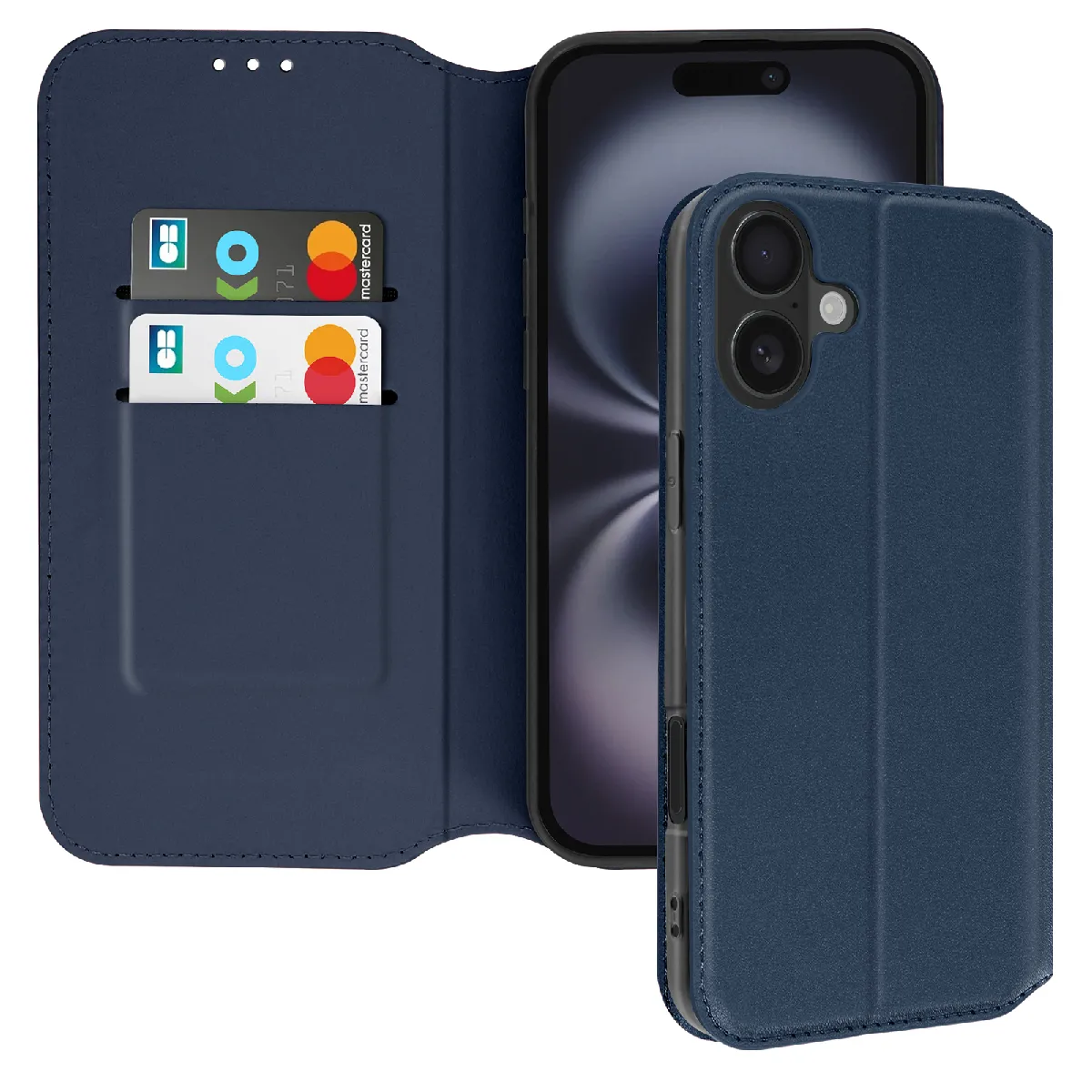 Avizar Bleu Étui Pour Iphone 16 Plus Clapet Porte-Cartes Et Support Vidéo Nuit