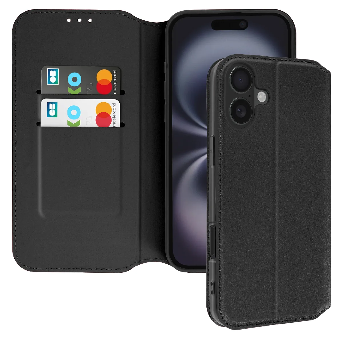 Avizar Noir Étui Pour Iphone 16 Clapet Porte-Cartes Et Support Vidéo