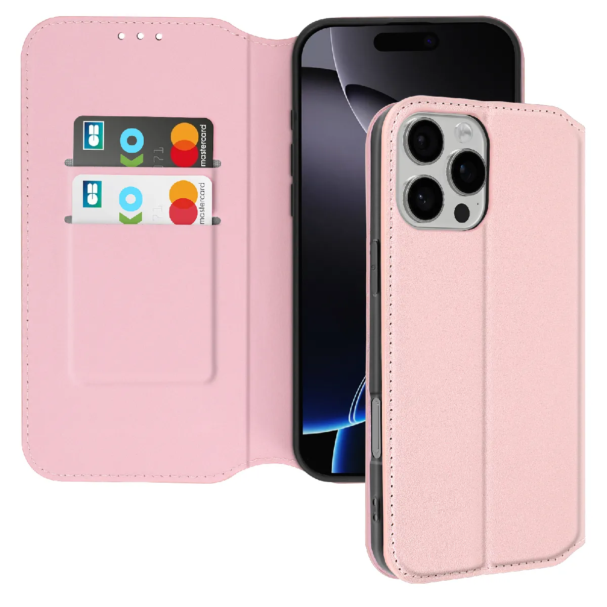 Avizar Rose Étui Pour Iphone 16 Pro Max Clapet Porte-Cartes Et Support Vidéo Champagne