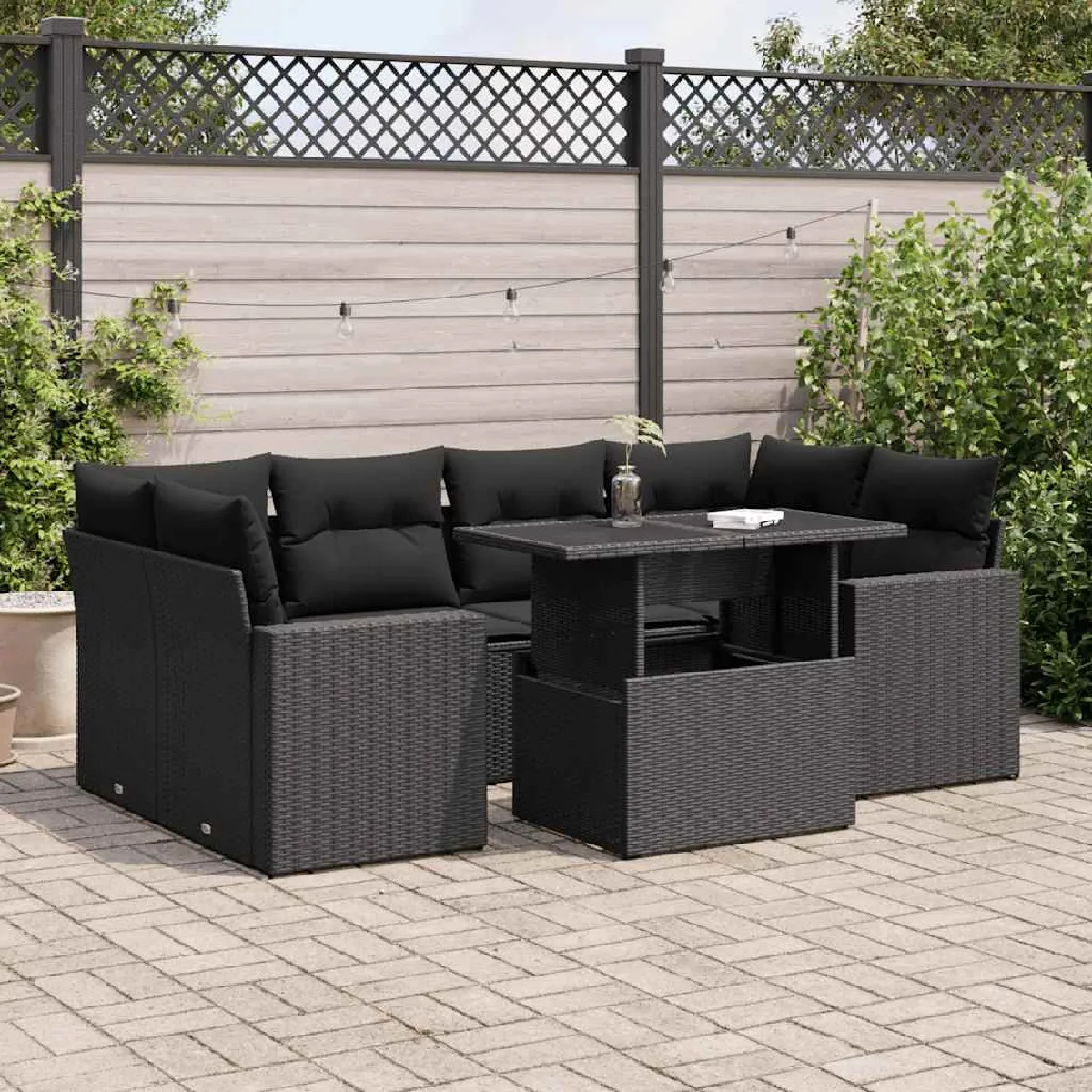 vidaXL Salon de jardin 7 pcs Résine tressée Coussins - vue 8