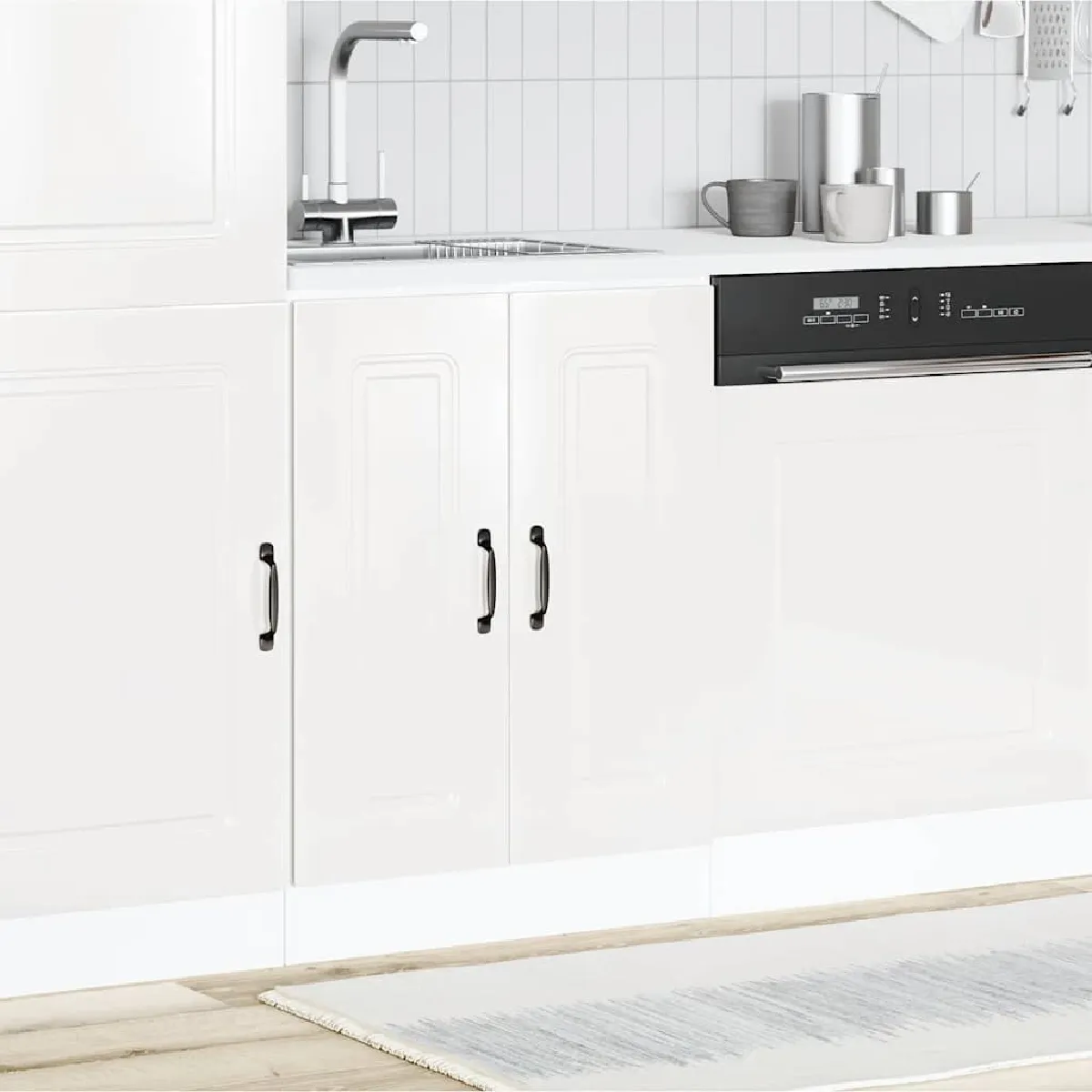 Non Communiqué Blanc Vidaxl Meuble Bas Pour Évier Kalmar Brillant 60X46x81,5 Cm, Meuble Bas De Cuisine, Meuble Bas De Cuisine Avec Porte 853439 - Image 3