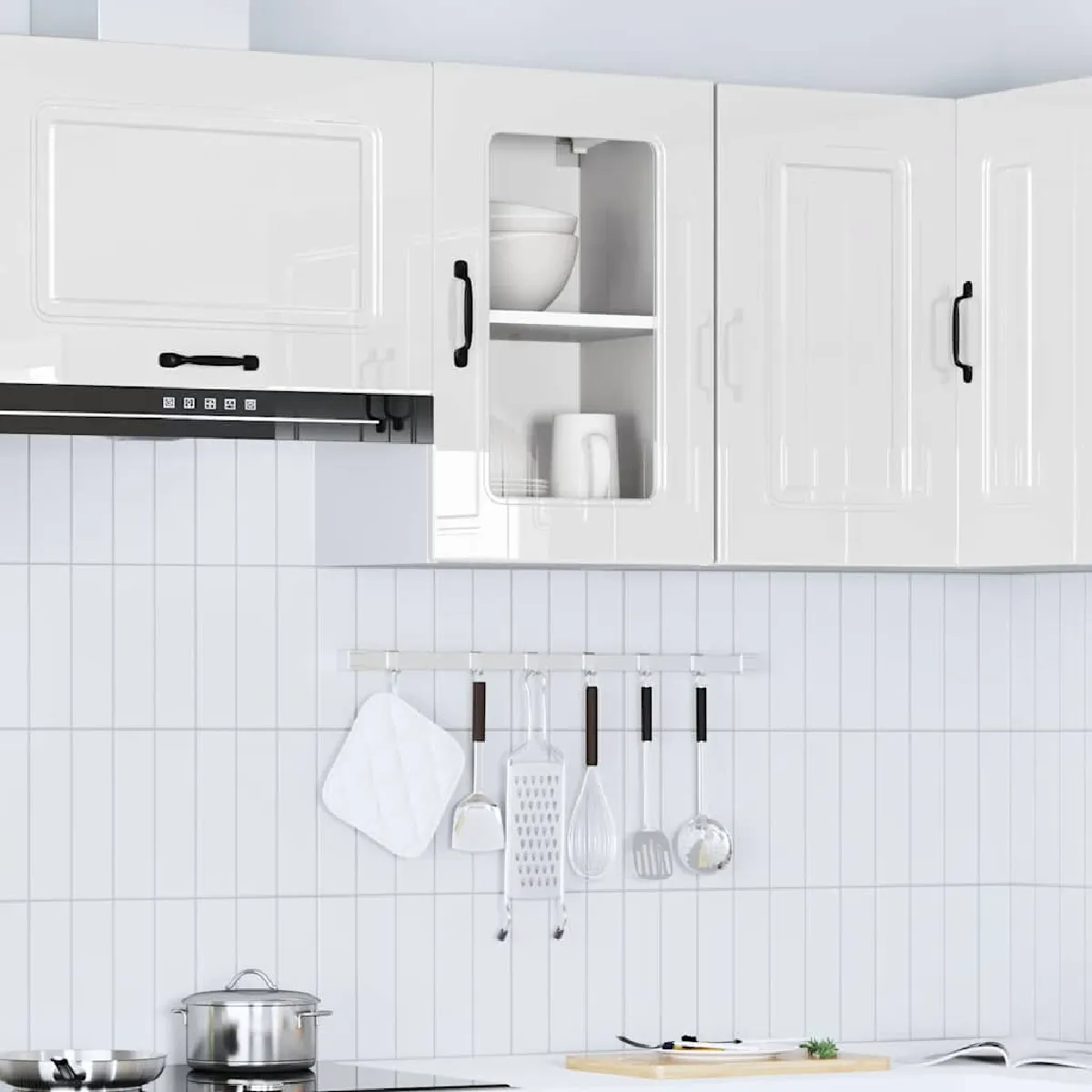 Non Communiqué Blanc Vidaxl Armoire Murale De Cuisine Avec Porte Vitrée "Kalmar" Bois D'ingénierie Brillant 853529 - Image 3