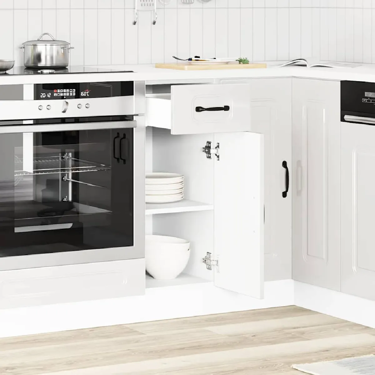 vidaXL Armoire de Cuisine Kalmar - Blanc Brillant