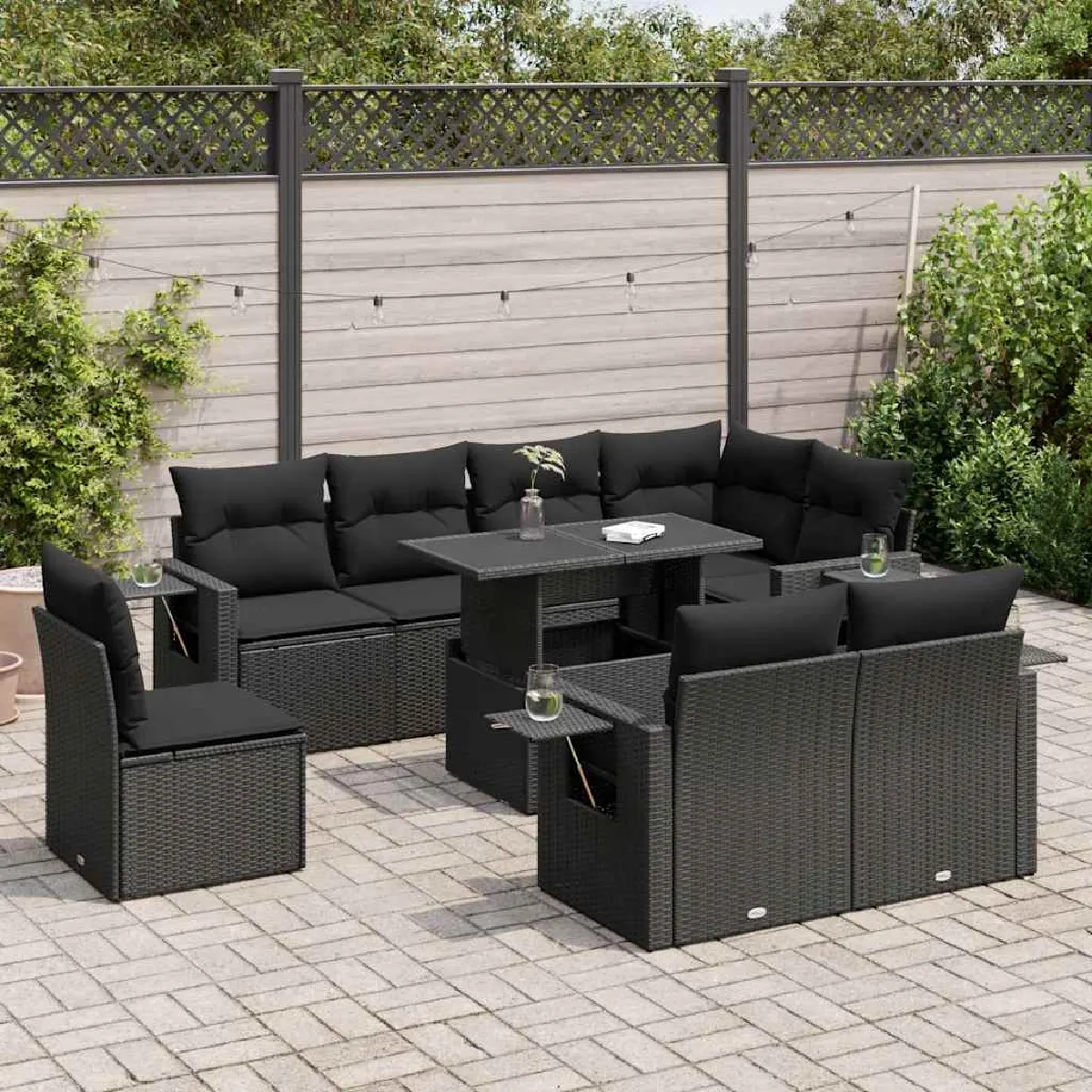 vidaXL Salon de Jardin avec Coussins 9 pcs Canapés avec Pieds Réglables Ensemble de Meubles dExtérieur Patio Terrasse 3249911 - vue 8