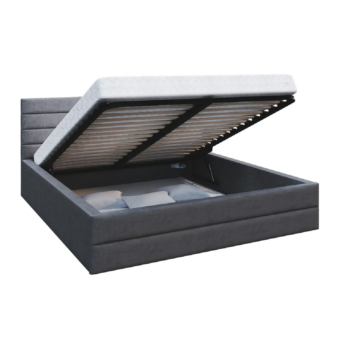 LIT COFFRE VIRGINIA 160x200 - Sommier inclus Gris foncé