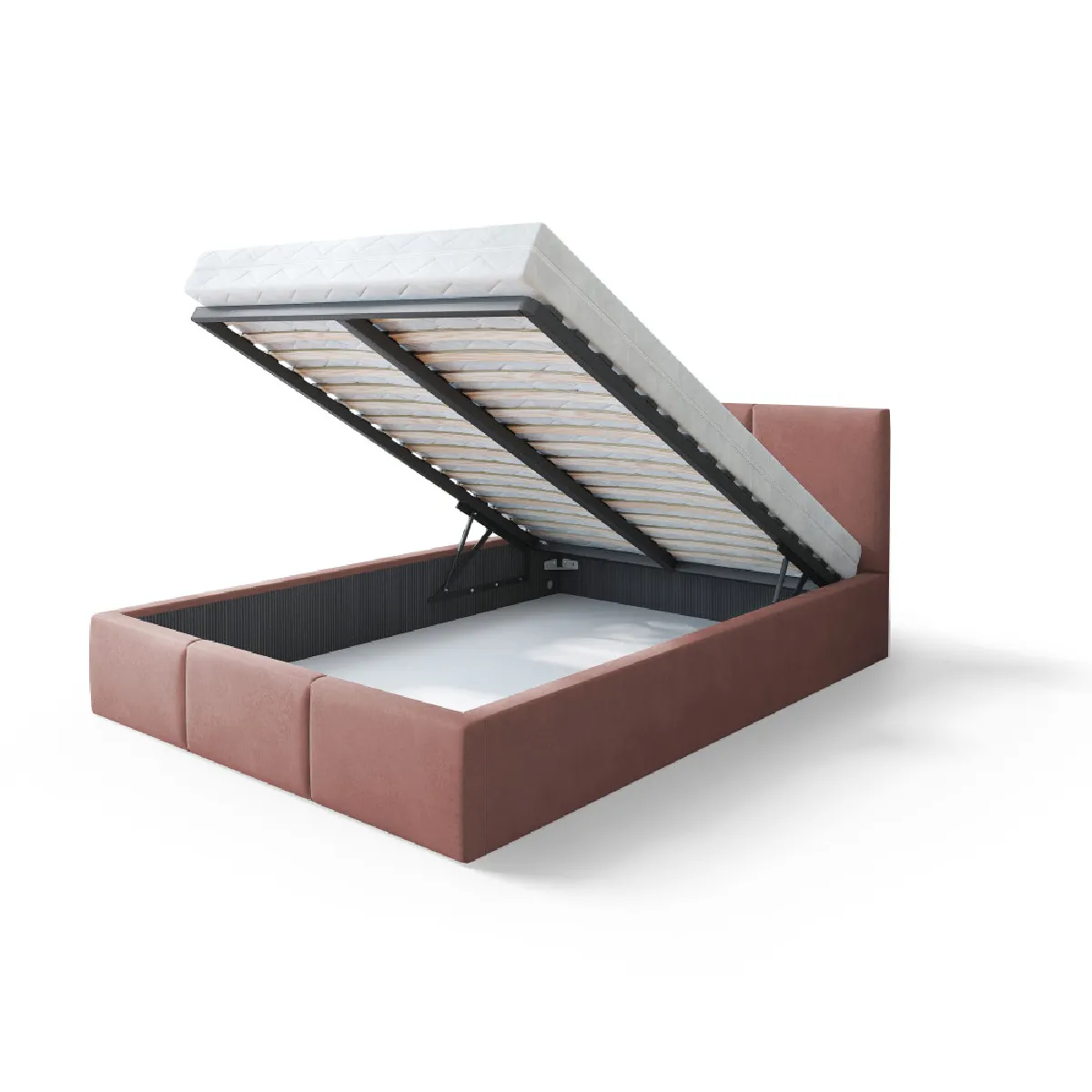 Lit coffre Tesia 160x200 - Sommier inclus Rose misty
