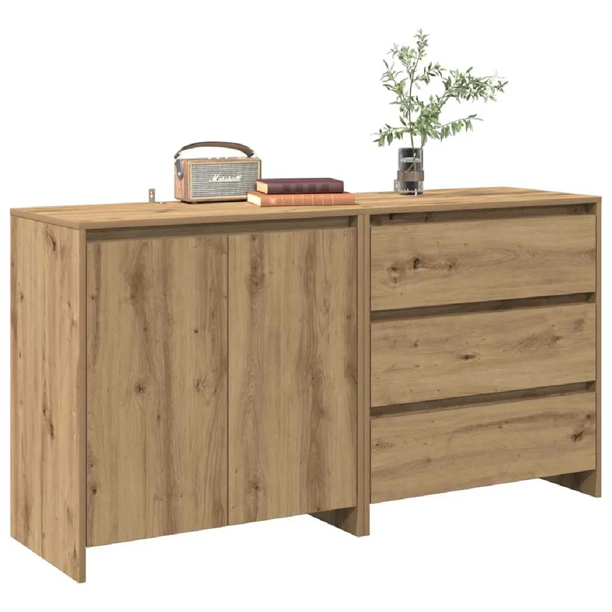 Non Communiqué Buffet 2 Pcs Chêne Artisanal Bois D Ingénierie - Image 3