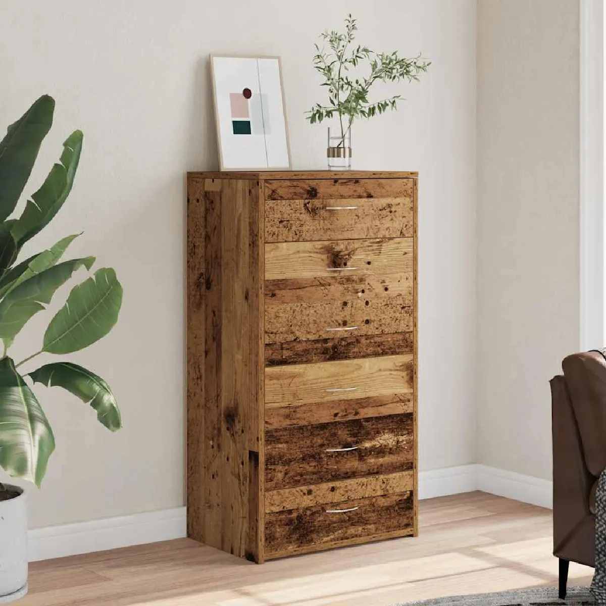 Vidaxl Buffet avec 6 tiroirs vieux bois 50x34x96 cm