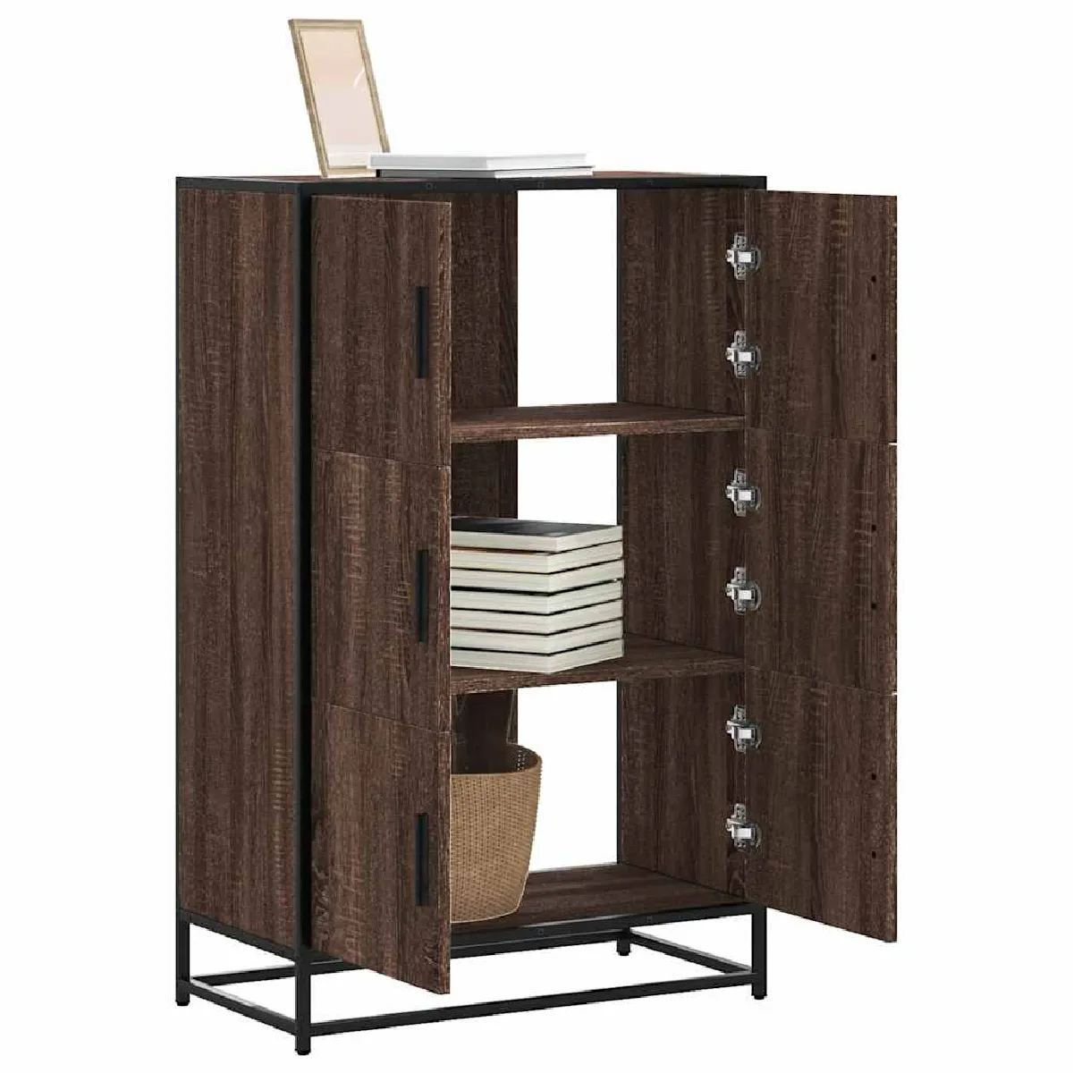Non Communiqué Marron Vidaxl Buffet Haut Chêne 68X35x106,5 Cm Bois Ingénierie Métal, Armoire Latérale, Armoire De Rangement Haute, Vitrine 849073 - Image 3
