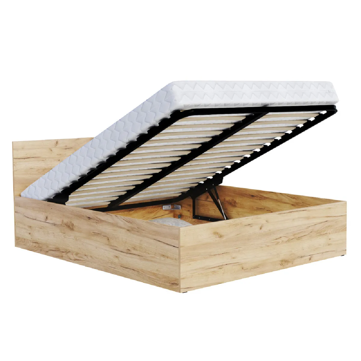 Lit coffre 120 x 200 cm Panama - Coffre de 470 Litres - Sommier inclus - Chêne