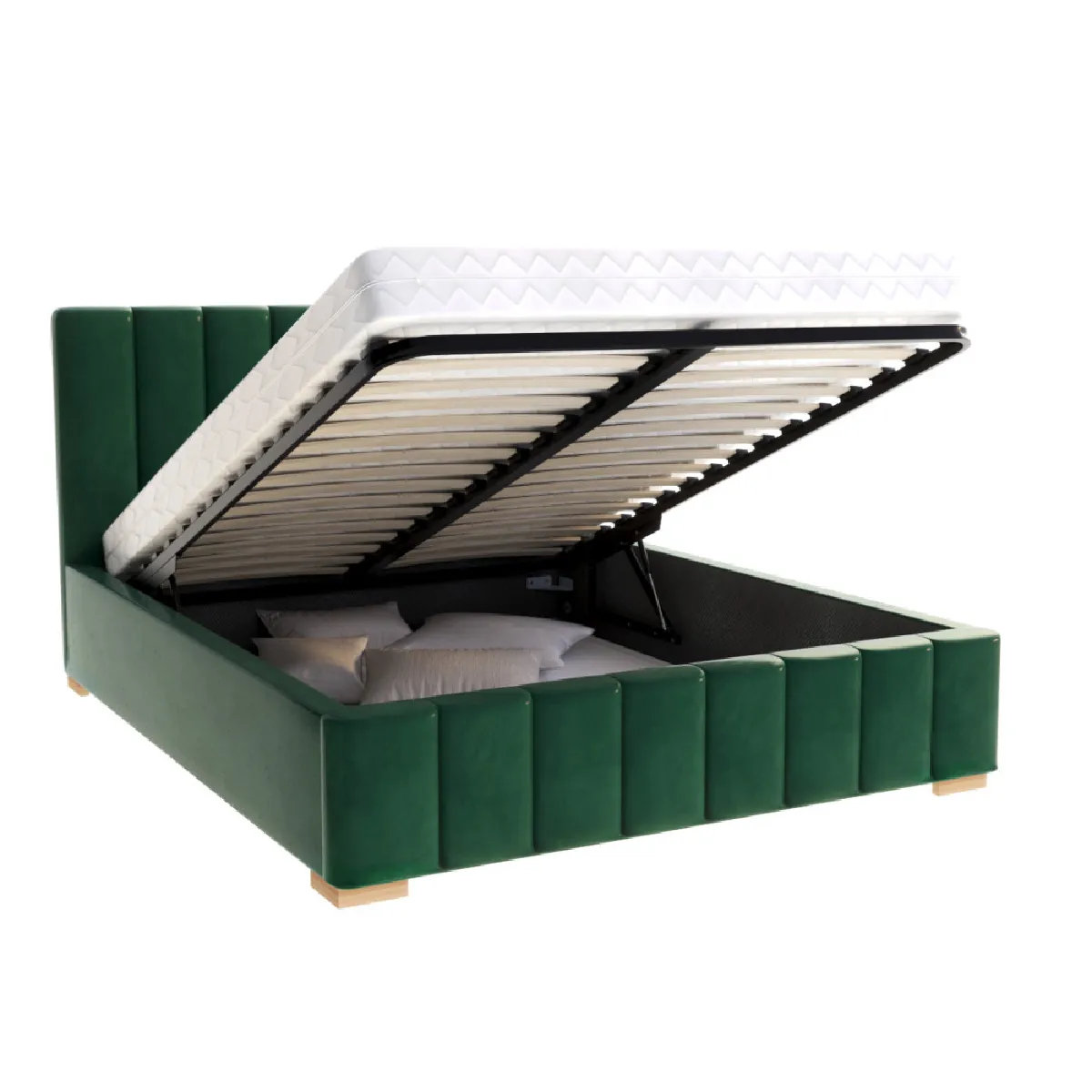 Lit Coffre Anton 160 x 200 cm avec sommier à lattes relevable Vert sapin