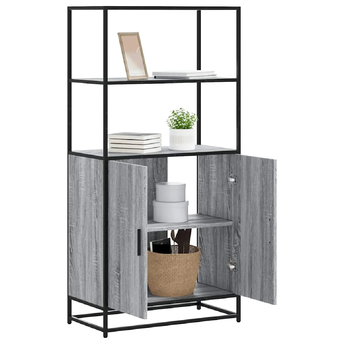Non Communiqué Gris Vidaxl Buffet Haut Sonoma 68X35x139 Cm Bois D'ingénierie Et Métal, Armoire Latérale, Armoire De Rangement Haute, 849052 - Image 2