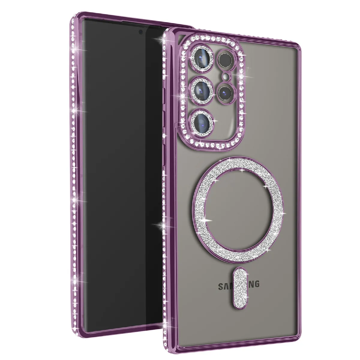 Avizar Violet Coque Diamant Pour Samsung Galaxy S24 Ultra Magsafe Contour Strass