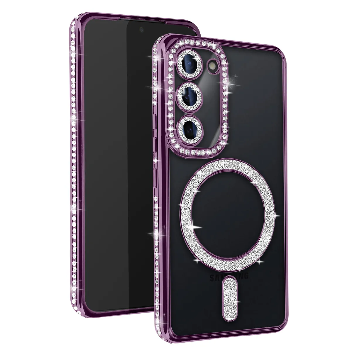 Avizar Violet Coque Diamant Pour Samsung Galaxy S23 Magsafe Contour Strass