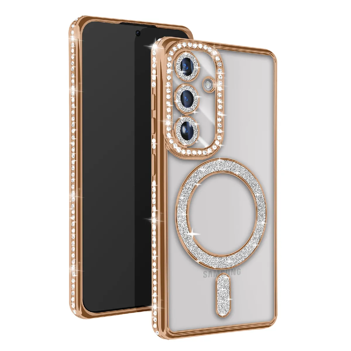 Avizar Doré Coque Diamant Pour Samsung Galaxy S24 Plus Magsafe Contour Strass E