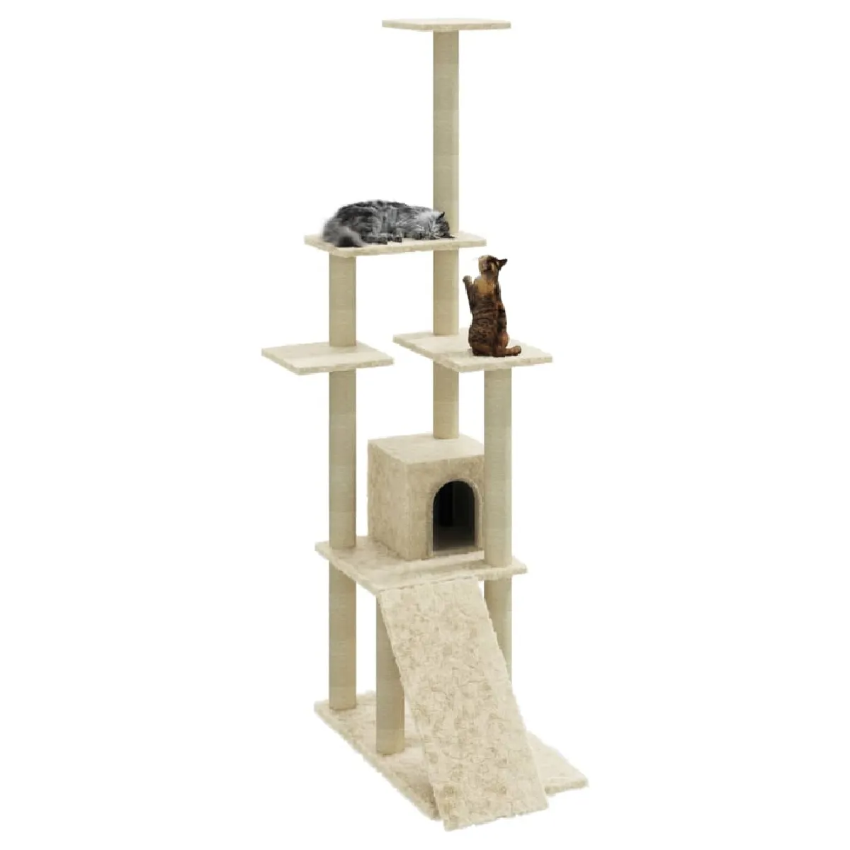 Comparer les prix de Arbre à chat meuble tour grimper jouet grattage grattoir escalade plateforme avec griffoirs en sisal 155 cm crème 02_0022489