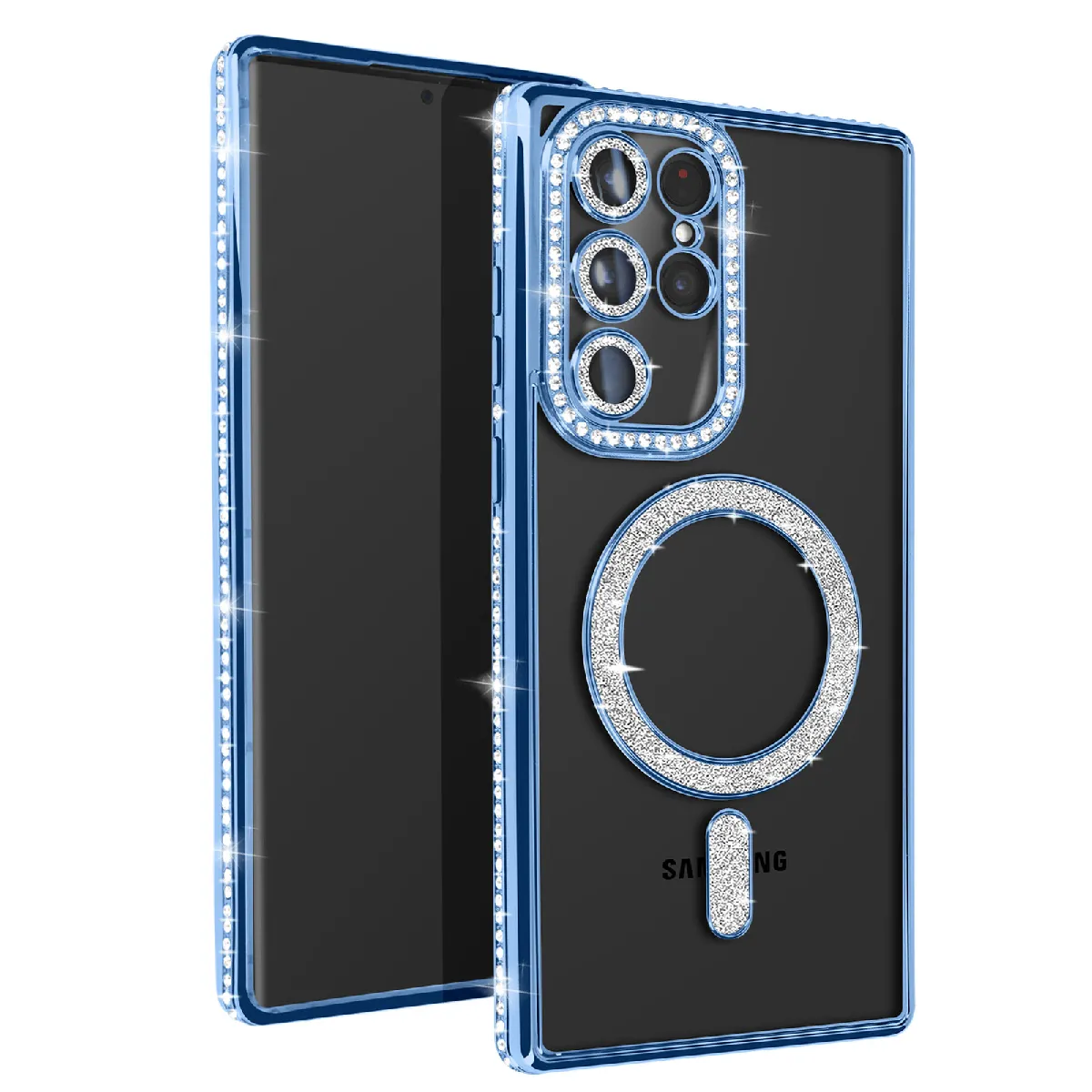 Avizar Bleu/Clair Coque Diamant Pour Samsung Galaxy S23 Ultra Magsafe Contour Strass