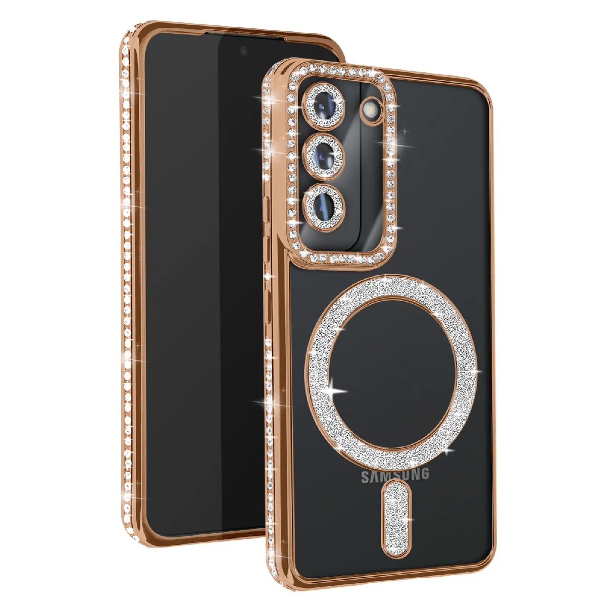 Avizar Doré Coque Diamant Pour Samsung Galaxy S23 Magsafe Contour Strass E