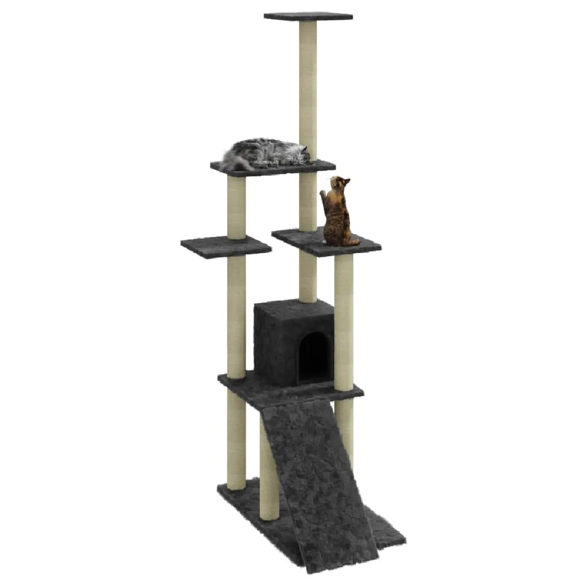 Meilleurs prix pour Arbre à chat meuble tour grimper jouet grattage grattoir escalade plateforme avec griffoirs en sisal foncé 155 cm gris 02_0022675