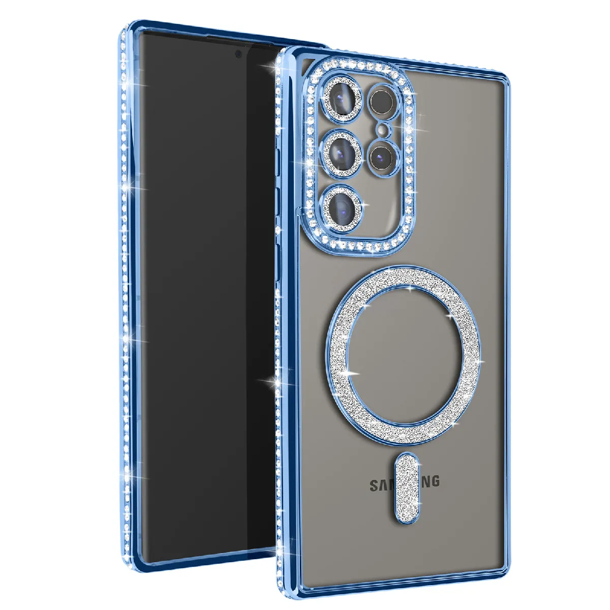 Avizar Bleu/Clair Coque Diamant Pour Samsung Galaxy S24 Ultra Magsafe Contour Strass