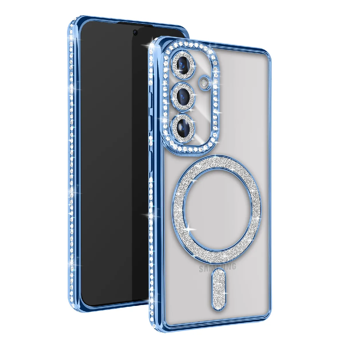 Avizar Bleu/Clair Coque Diamant Pour Samsung Galaxy S24 Plus Magsafe Contour Strass