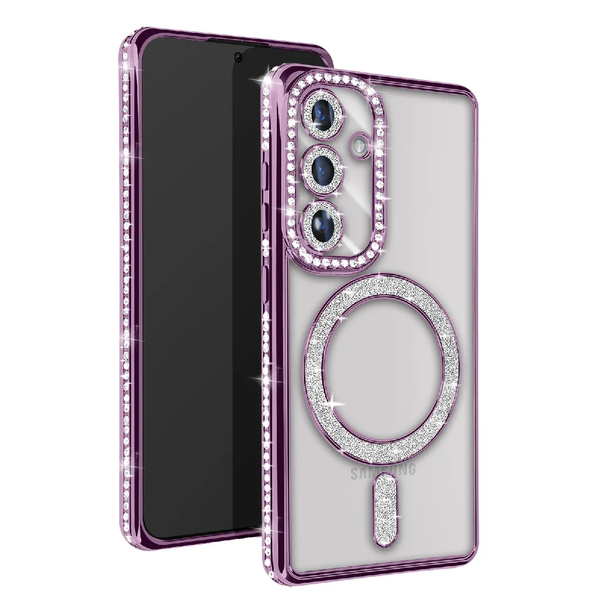 Avizar Violet Coque Diamant Pour Samsung Galaxy S24 Plus Magsafe Contour Strass
