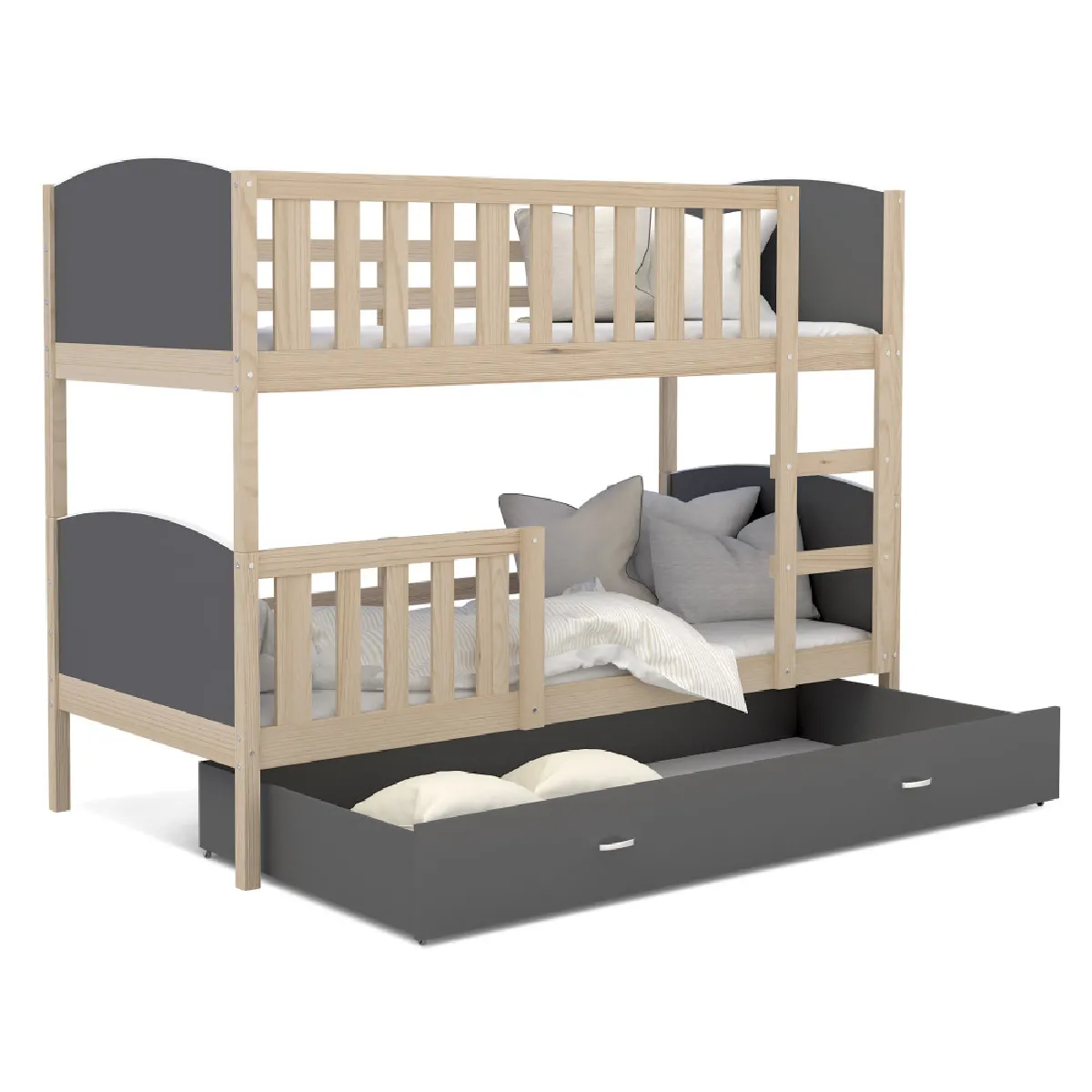Lit Superposé Tomy 90x190 tiroir + Matelas Pin - gris