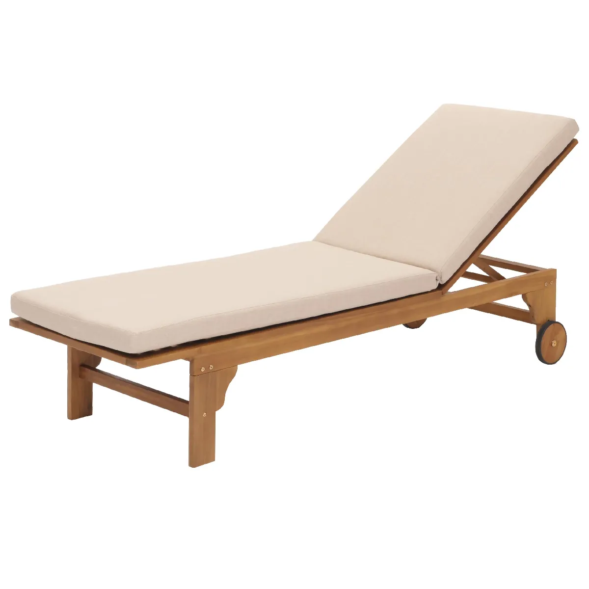 Decoshop26 Transat chaise longue bois et osier - Beige