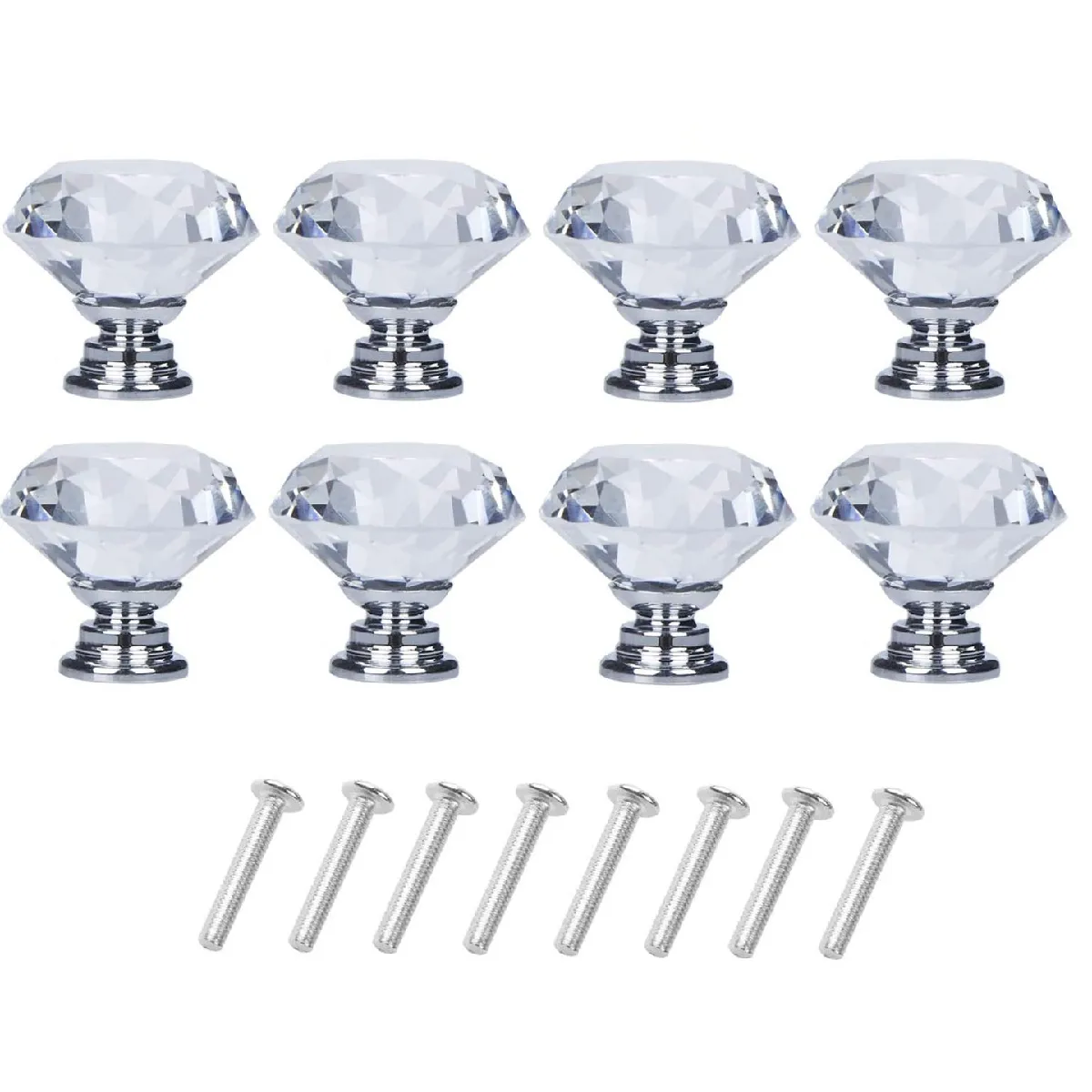 Boutons de meuble en verre diamant - Lot de 8